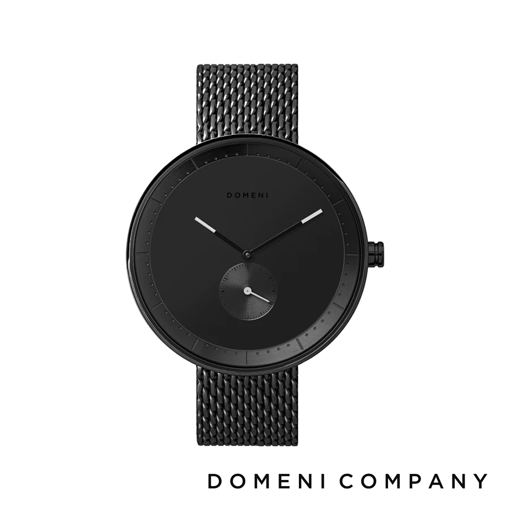 DOMENI COMPANY 經典系列 316L不鏽鋼小秒針錶 黑色錶帶 -黑/40mm