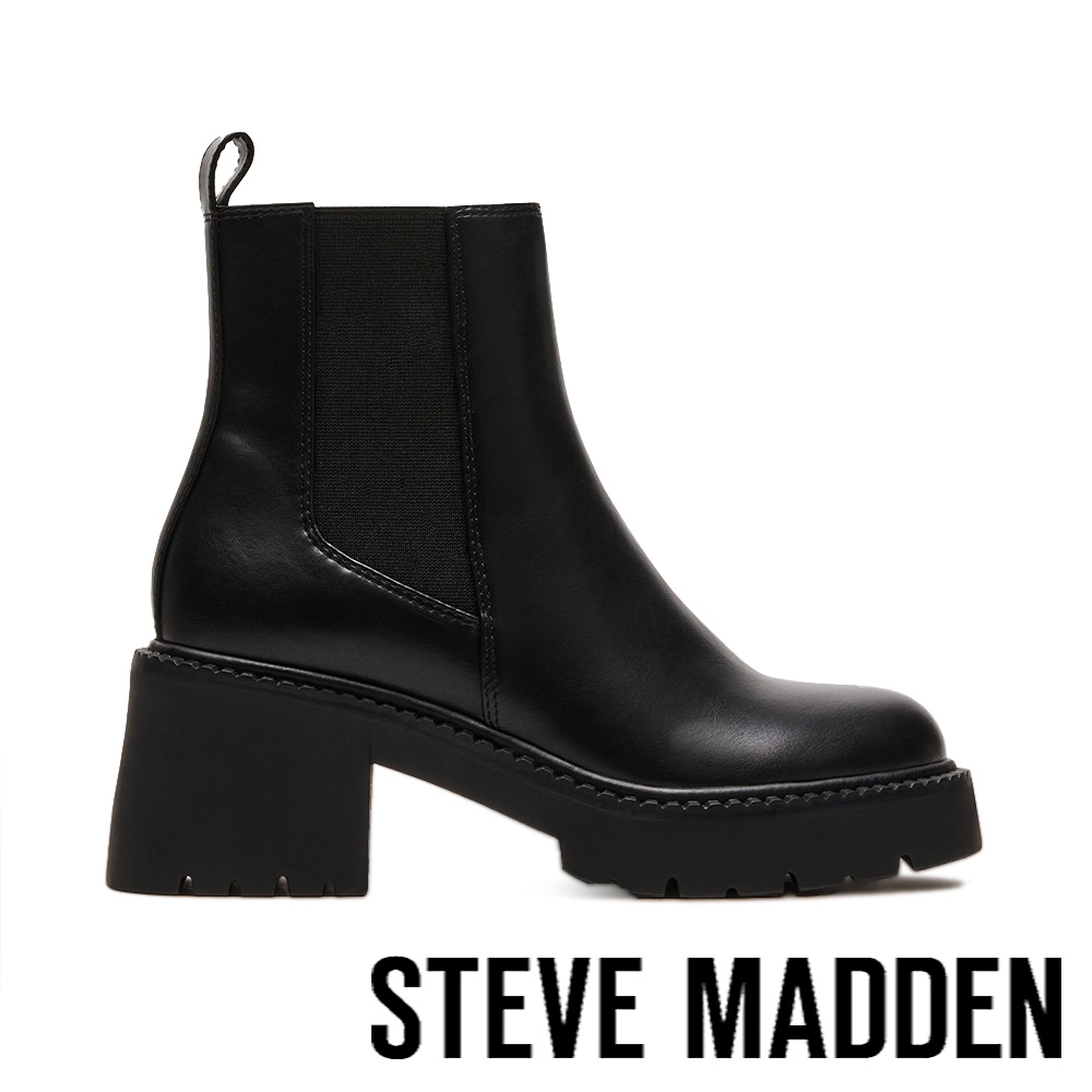 STEVE MADDEN-TACTIC 皮革粗跟短靴-黑色