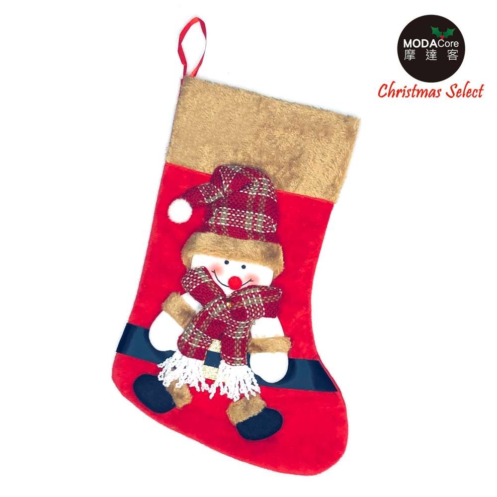 摩達客耶誕-棕毛雪人紅帽聖誕襪