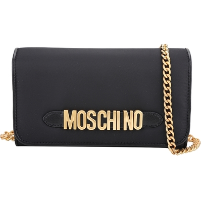 MOSCHINO 金字尼龍拼牛皮鍊帶翻蓋錢包/斜背包(黑色)