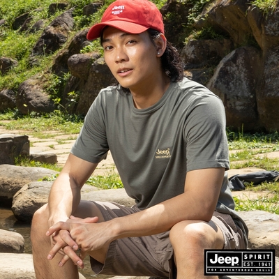 JEEP 男裝 簡約小LOGO純棉百搭短袖T恤-綠色