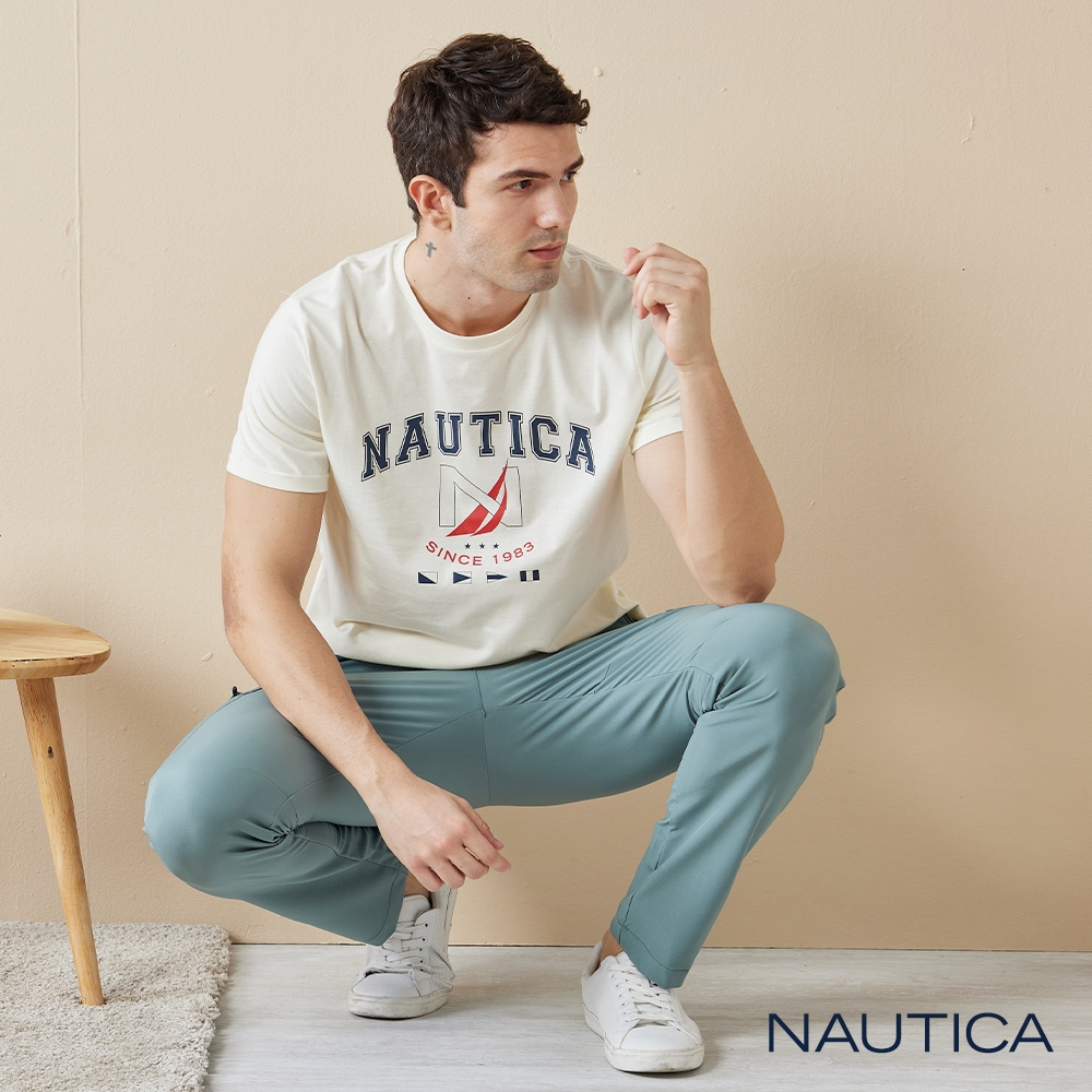 Nautica 男裝 休閒品牌LOGO短袖T恤-淡黃