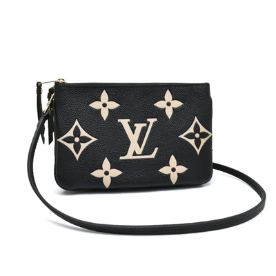 【Louis Vuitton 路易威登 】M80787 經典Double Zip Pochette系列經典Monogram壓花雙層手拿/斜背包(黑色)