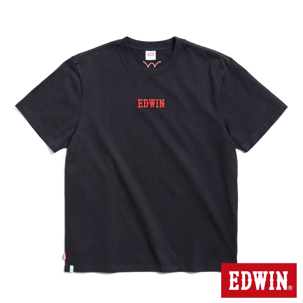EDWIN 寬版立體刺繡LOGO短袖T恤-男-黑色