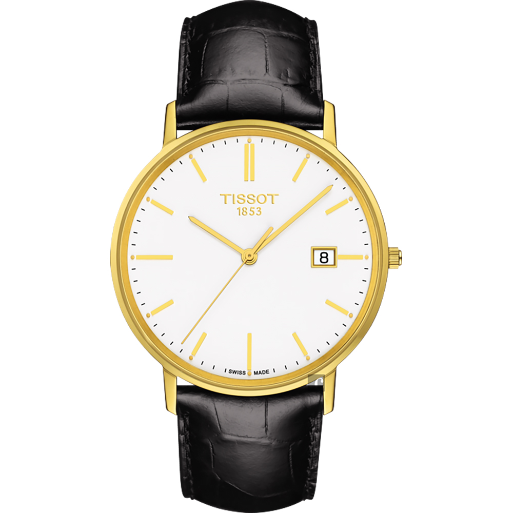 TISSOT 天梭 官方授權 18K金 Goldrun 石英錶-白x黑/38mm T9224101601100