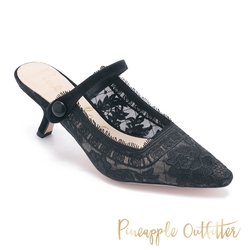 Pineapple Outfitter-RHYS 復刻質感蕾絲高跟鞋-黑色