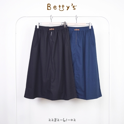 betty’s專櫃款　鬆緊腰小排釦後開衩裙(黑色)