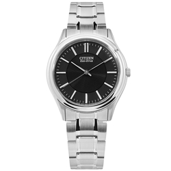 CITIZEN / 光動能 簡約時尚 礦石強化玻璃 不鏽鋼手錶-黑色/35mm
