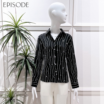 EPISODE - 經典百搭抽象條紋長袖襯衫E30482（黑）