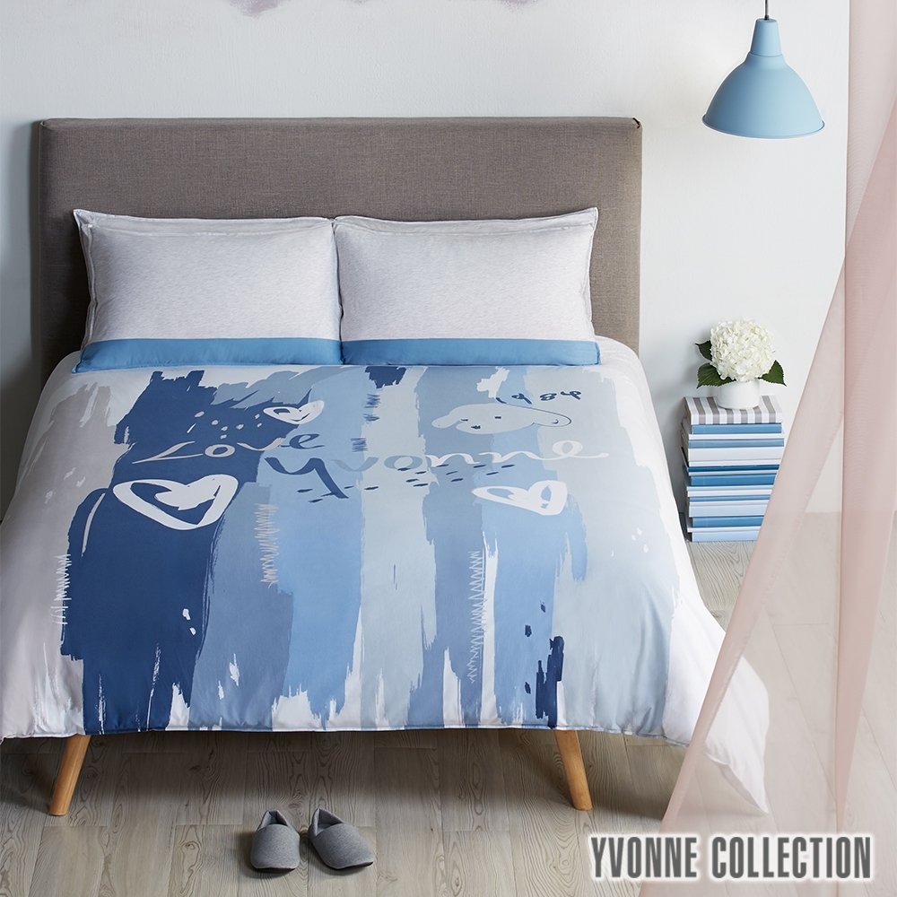 YVONNE COLLECTION 愛在1984三件式被套+枕套組(雙人180x210公分)-繡球藍