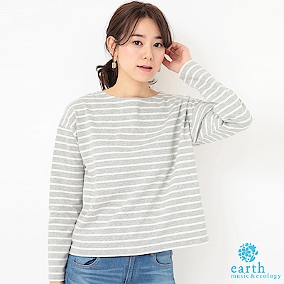 earth music  定番橫條紋船型領落肩上衣