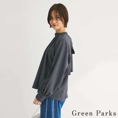 Green Parks 背面綁帶直條紋理抓褶襯衫
