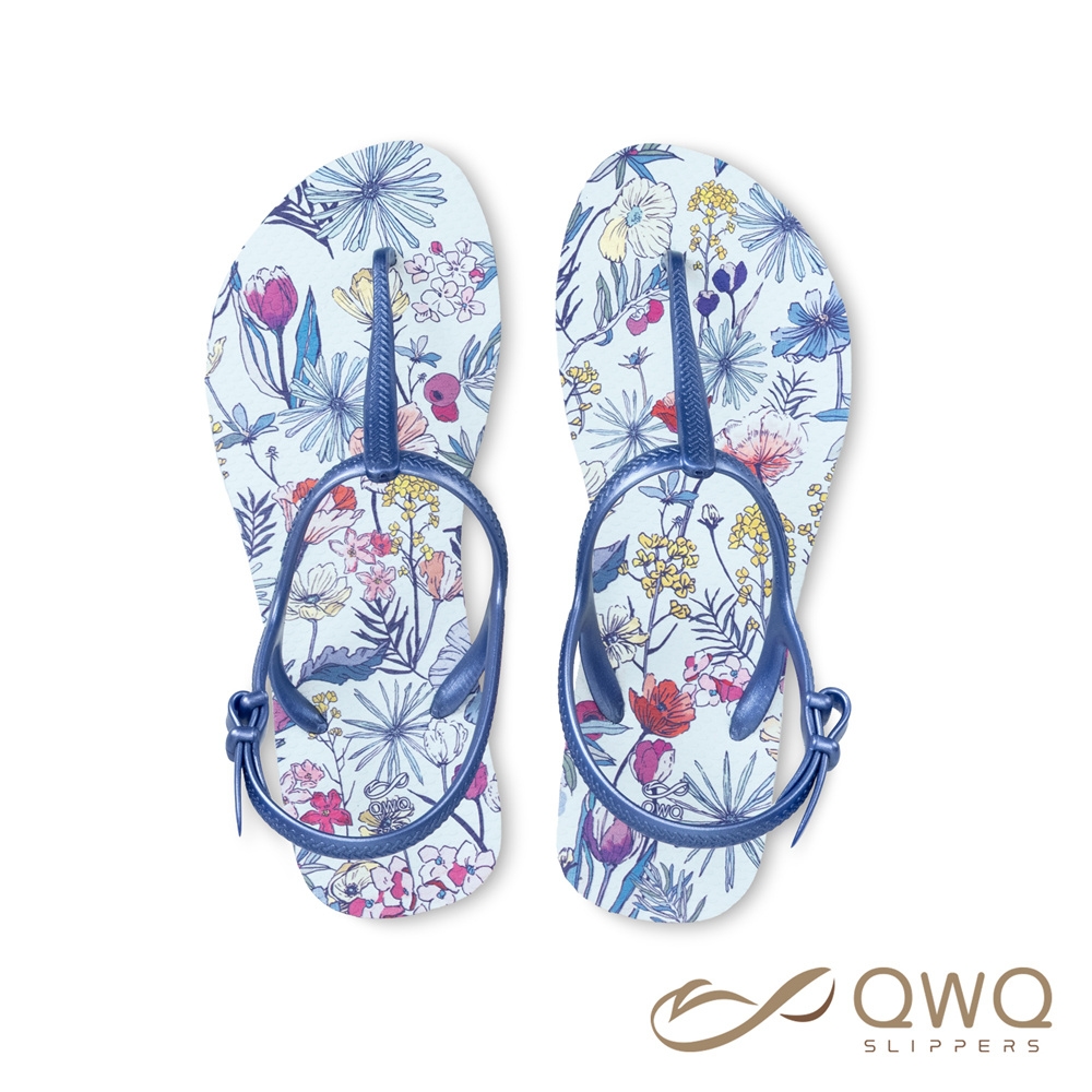 【QWQ】女款繪圖綁帶T字涼鞋-露台上的波麗-淡水色-顯瘦夾腳涼鞋(GIPL00409)