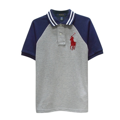 ralph lauren 大童經典大馬拼接雙色短袖polo衫-深藍/淺灰(s/8歲)