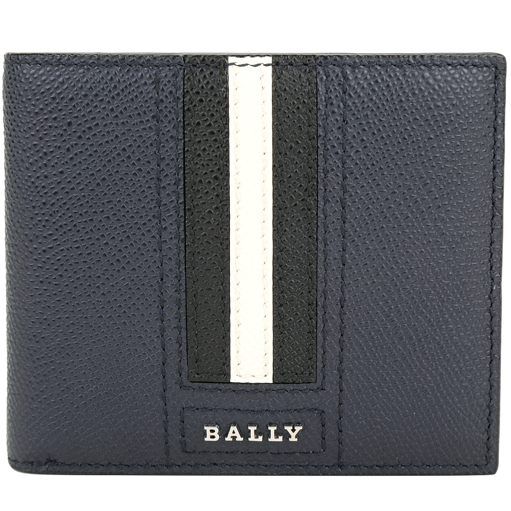 BALLY Tonett 黑白條紋証件卡層對折短夾(深藍色)