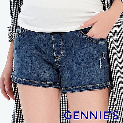 Gennies專櫃-微破損感撞色牛仔短褲-牛仔藍(T4F13)