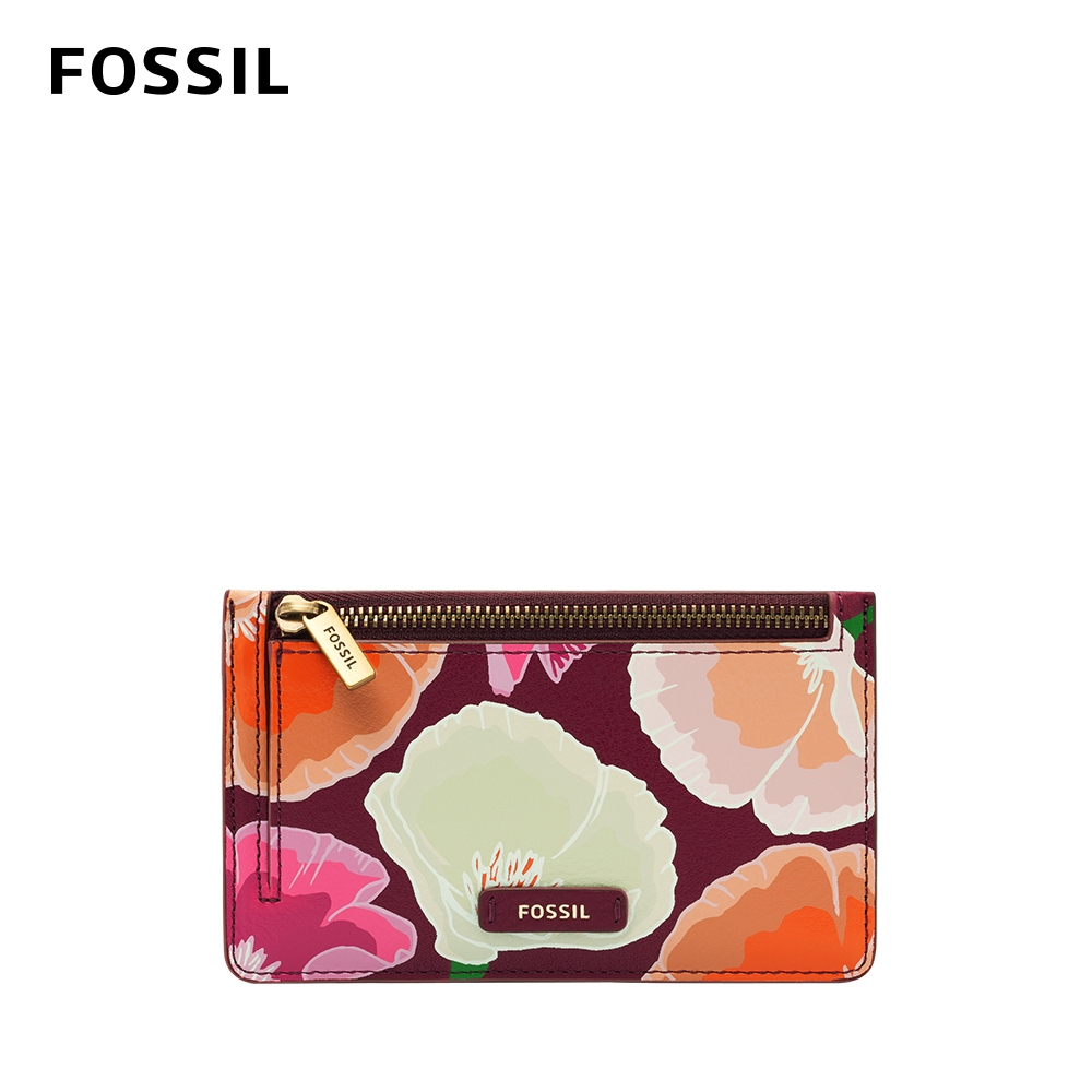 FOSSIL Logan 真皮拉鍊零錢夾-粉色花卉 SL6481664