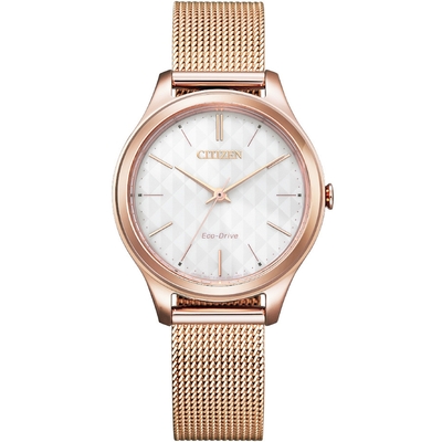 CITIZEN星辰 典雅大方米蘭時尚腕錶(EM0508-80A)白x玫瑰金色-32mm
