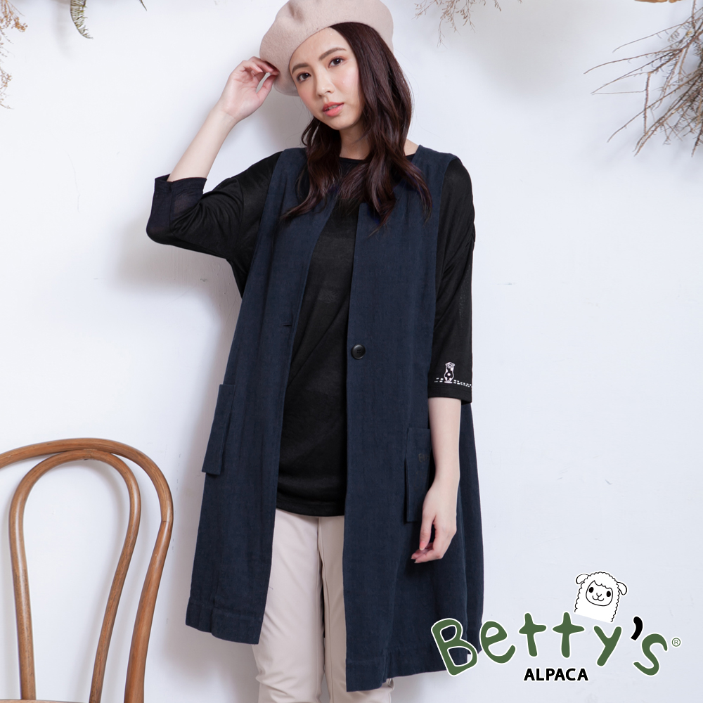 betty’s貝蒂思　無袖開襟外搭長版棉麻背心(深藍)