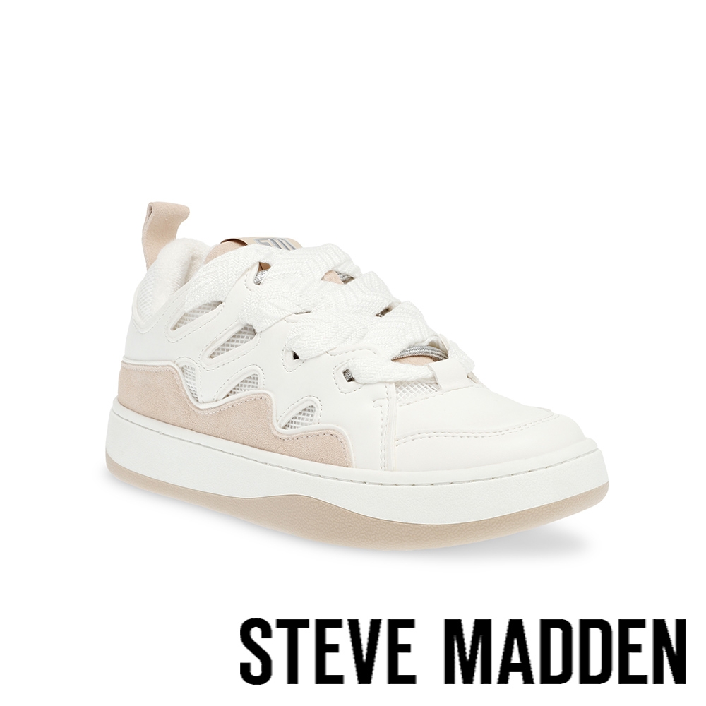 STEVE MADDEN-ROARING 拼接綁帶休閒版鞋-米白色