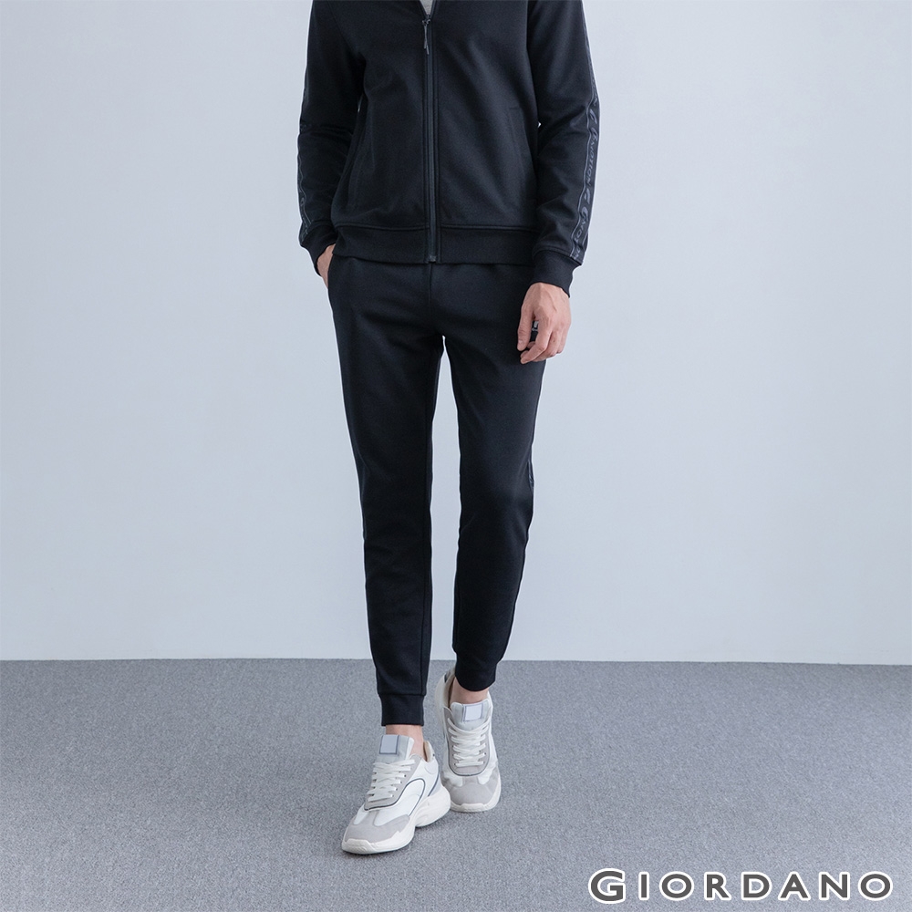 GIORDANO  男裝G-MOTION織帶運動束口褲 - 09 標誌黑色