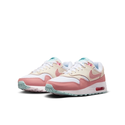 NIKE 慢跑鞋 女鞋 大童 運動鞋 緩震 氣墊 AIR MAX 1 GS 白粉 DZ3307-101