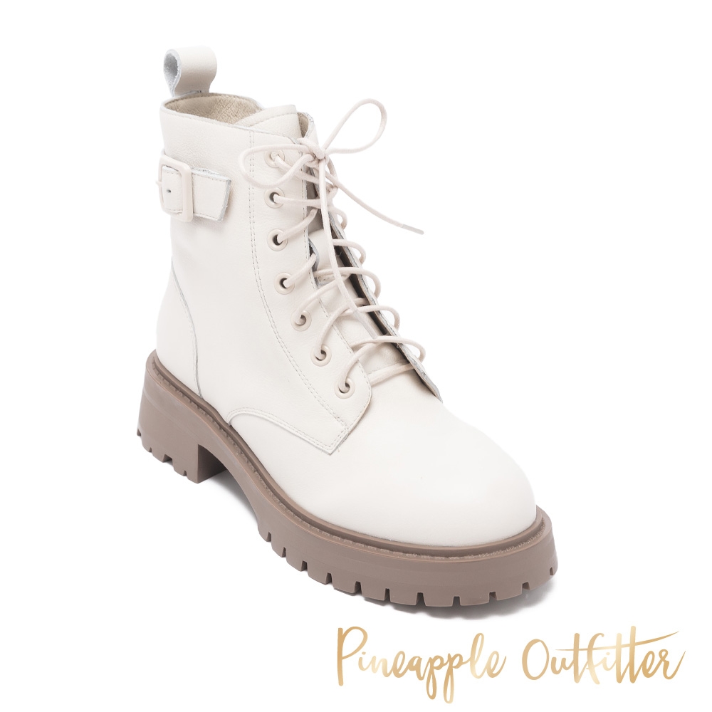 Pineapple Outfitter-BROGAN 真皮綁帶拉鍊馬汀靴-白色