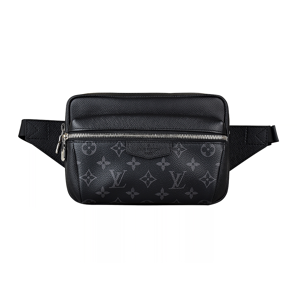 LV M30245 OUTDOOR花紋LOGO Monogram帆布拉鍊胸腰包(黑)