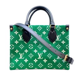 Louis Vuitton 路易威登 ONTHEGO PM經典花卉緹花絨布手提/斜背包/兩用包(M46216/綠色)