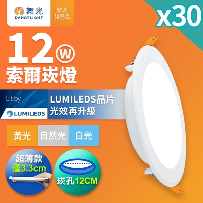 30入組 舞光 12W 崁孔12cm嵌燈 LED索爾崁燈(白光/黃光/自然光)