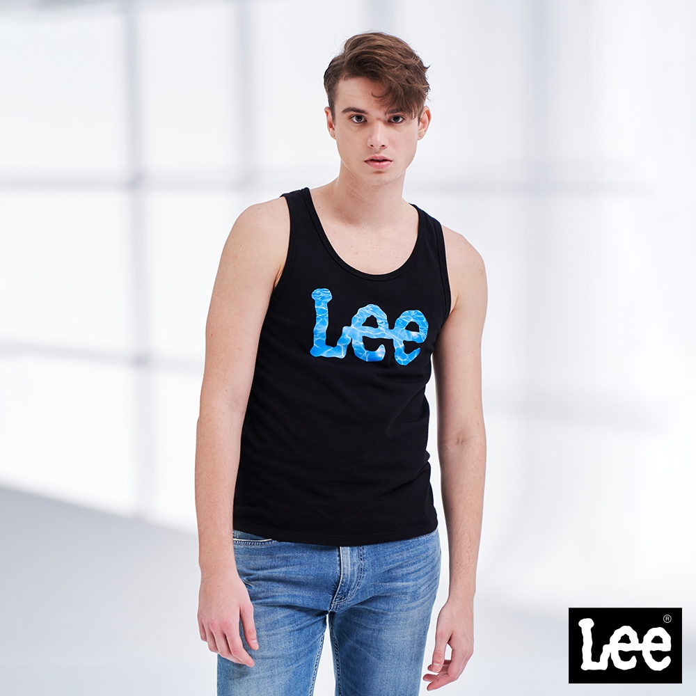 Lee 男款 水漾大Logo休閒無袖背心 黑