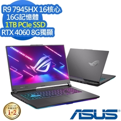 ASUS G713PV 17.3吋電競筆電 (Ryzen9 7945HX/RTX4060 8G/16G/1TB PCIe SSD/ROG Strix G17/灰色系/特仕版)