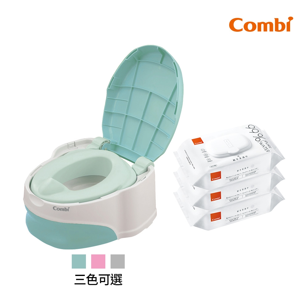 Combi 優質坐式分段訓練便器+純水嬰兒柔濕巾80抽3入