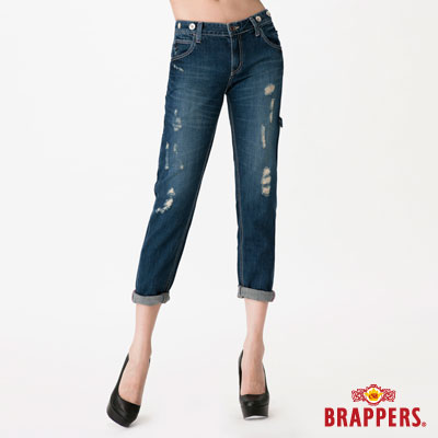 BRAPPERS 女款 Boy Firend Jeans 系列-女用九分反摺褲-藍