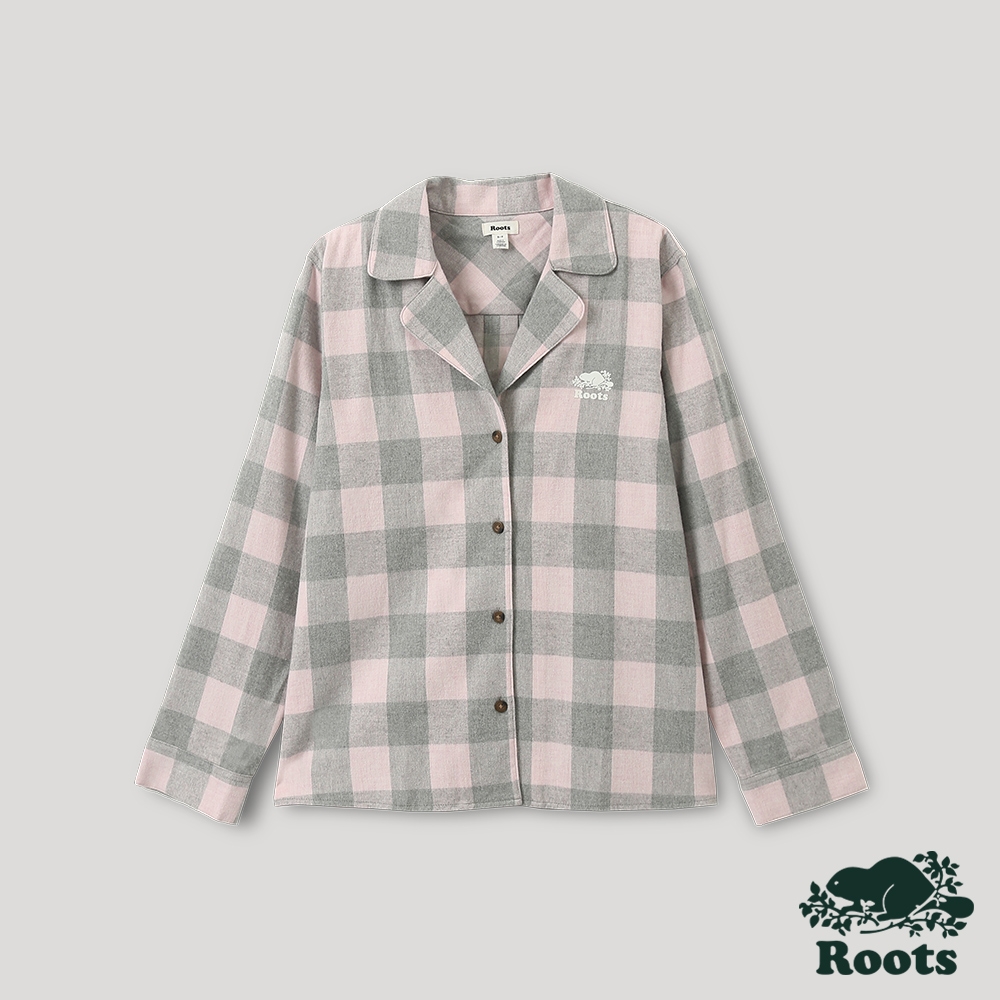 Roots 女裝- 舒適居家系列 經典格紋襯衫(LOGO款)-粉色
