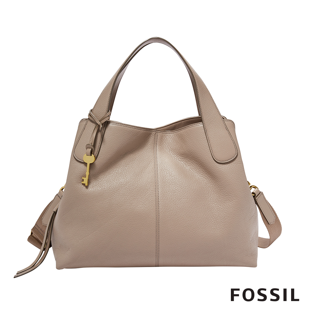 FOSSIL MAYA 柔軟真皮多夾層手提/側背兩用包-奶油駝色