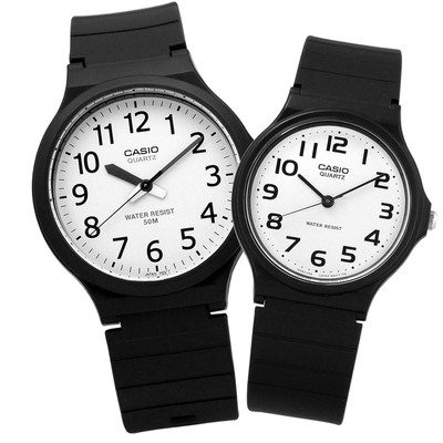 CASIO 卡西歐 簡潔復刻 數字時標 情侶對錶-白x黑/42mm+33mm
