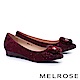 低跟鞋 MELROSE 奢華心鑽貂毛飾羊麂皮尖頭楔型低跟鞋－紅 product thumbnail 1