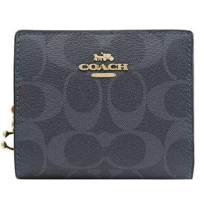 COACH 金屬C LOGO經典PVC對開扣式短夾(深藍)