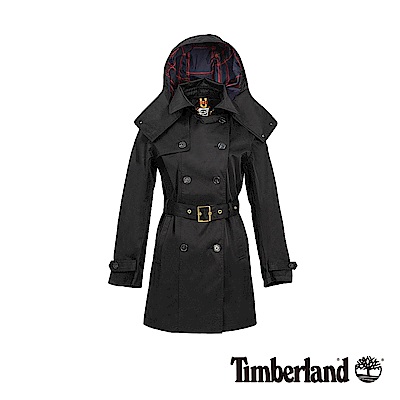 Timberland 女款黑色防水雙排釦綁帶經典風衣|B3101