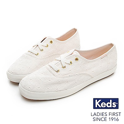 Keds CHAMPION 緹花綁帶休閒鞋-白色