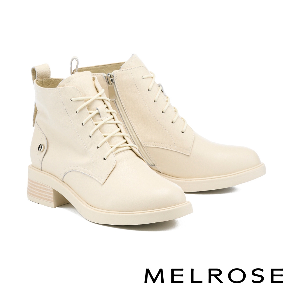 短靴 MELROSE 極簡舒適純色全真皮綁帶高跟短靴－米