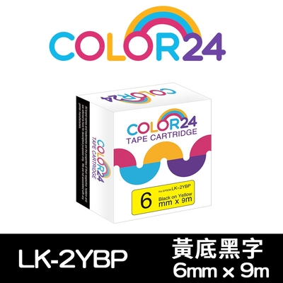 【COLOR24】for EPSON LK-2YBP / LC-2YBP 粉彩系列黃底黑字標籤帶(寬度6mm)