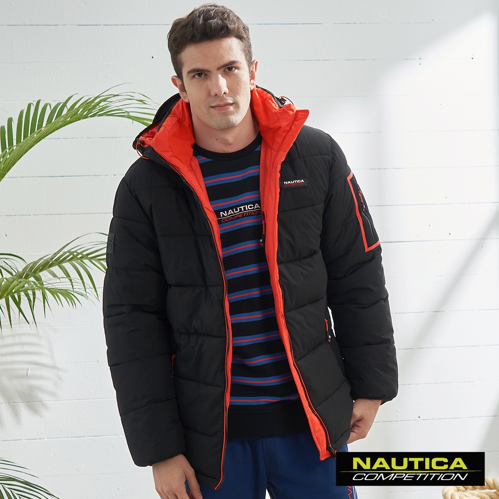 Nautica 男裝 COMPETITION科技羽絨撞色保暖連帽外套-黑色