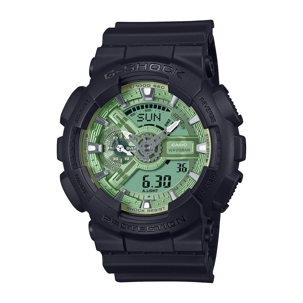 CASIO卡西歐 G-SHOCK 經典酷黑 獨特百搭 鼠尾草綠 人氣雙顯 GA-110CD-1A3_51.2mm