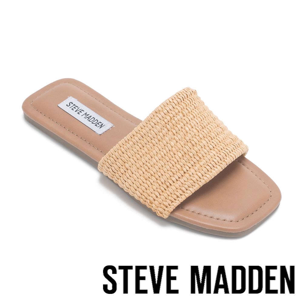 【線上獨家款】STEVE MADDEN-THAILAND 編織寬面平底涼拖鞋-米杏色