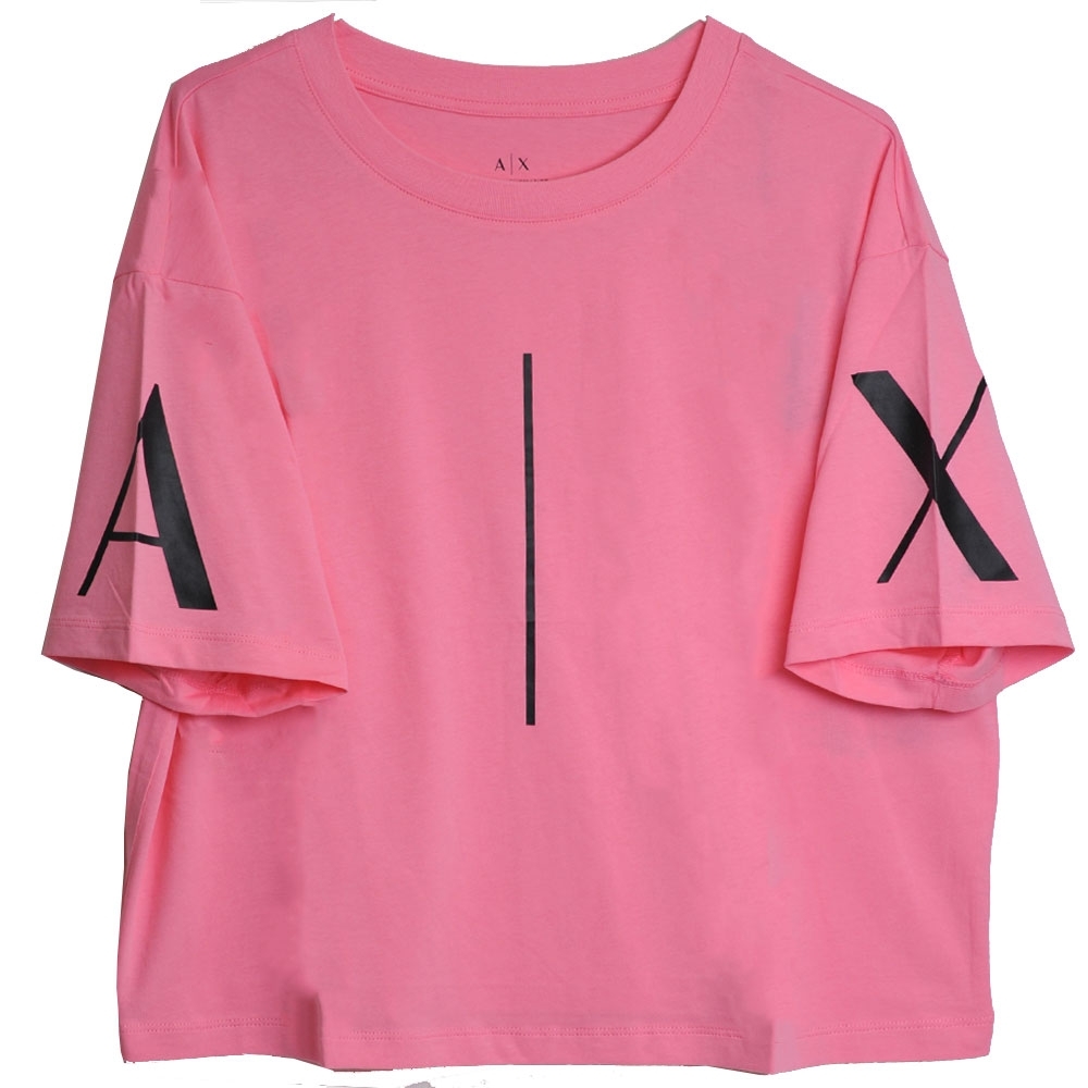 ARMANI EXCHANGE A|X大字母LOGO圖騰圓領寬短版T恤(粉紅系)