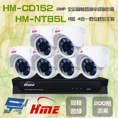 昌運監視器 環名組合 HM-NT85L 8路 5M 數位錄影主機 + HM-CD152 2MP 同軸音頻全彩半球攝影機*6