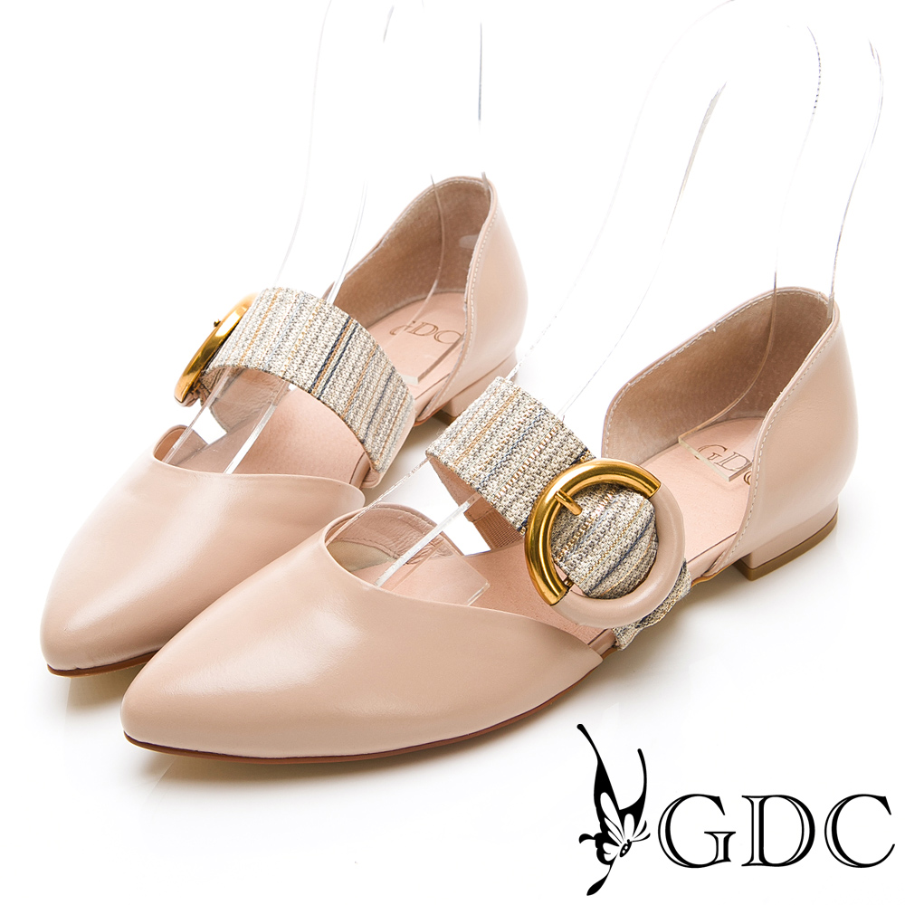 GDC-真皮拼接中空尖頭質感平底鞋-裸色