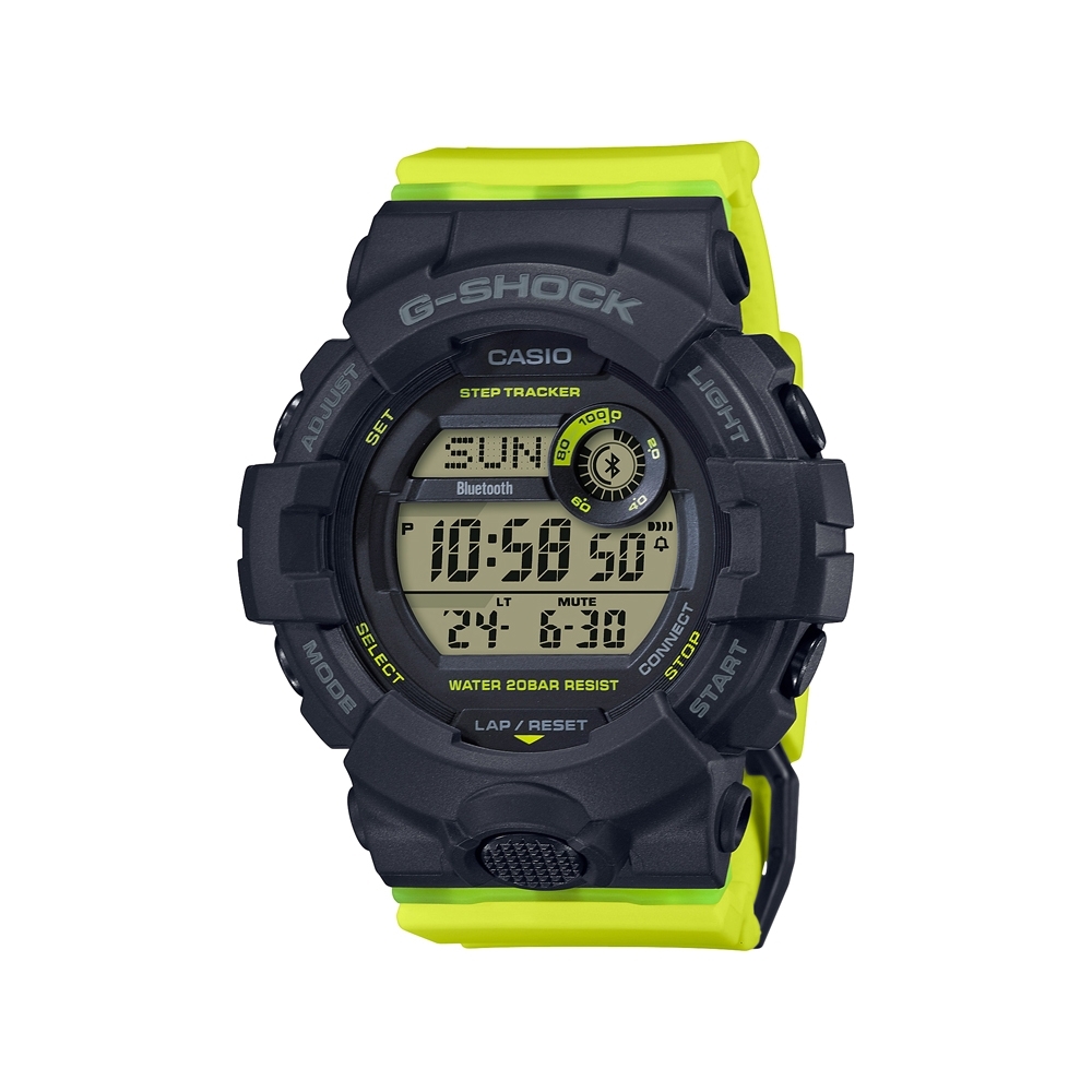 CASIO卡西歐 G-SHOCK 藍牙 霧灰x亮黃 運動系列 GMD-B800SC-1B_45.2mm